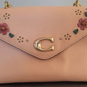 Coach CA145 Tammie Shoulder Bag In Pebble Leather With Floral Whipstitch